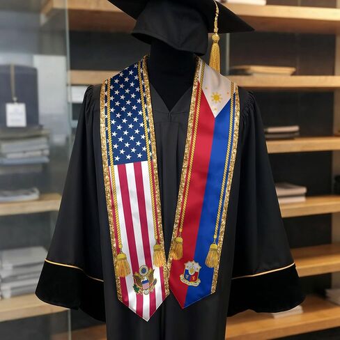 CHIARA CONTI11 Philippines American Flag Graduation Sash 2025, Filipinos Graduation Stole, Class of 2025 in Kuwait