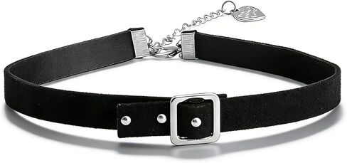 Black Choker Leather Choker Belt Buckle Necklace Leather Collar for Women Metal Chain Splice Collar Gothic Choker Fashion Versatile Jewelry Gift in Kuwait