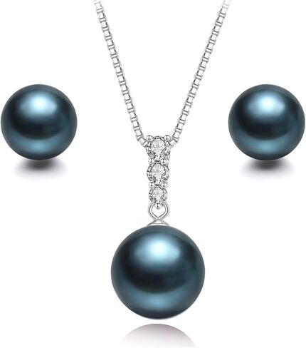 YAMI Pearl Neckalce and Earrings Set, Pearl Jewelry Set for Women, Genuine Cultured Blue/Black/Golden Pearls Crafted in 925 Sterling Silver, Luxurious Jewelry Gifts for Women, Length 18+2IN in Kuwait