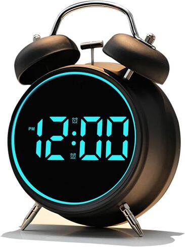 Loud Alarm Clock for Heavy Sleepers Adults, Teens,Kids,Retro Metal Twin Bell 4 Inch,Large Big Numbers Display with Backlight, Small Bedside Digital Clock for Bedrooms (Silvery) in Saudi Arabia