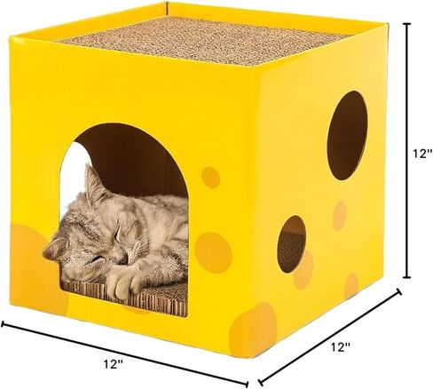 Cat Scratcher Cardboard Cat House, Double Layers Cat Scratcher Box with Cat Hole, Cat Bed Reversible Cat Scratching Board, Cat Scratcher Lounge Foldable Cat Scratcher House for Indoor Cats 12x12x12" in Kuwait