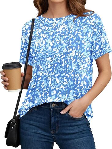 Womens Summer Tops Casual Short Sleeve Shirts Dressy Blouses Trendy Pleated Tunic in Kuwait