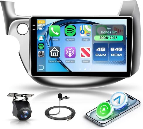 8 Core 6+128G Android Car Stereo for Honda Fit 2008-2013 Wireless Carplay Android Auto Car Radio، 10 بوصة تعمل باللمس وحدة الرأس مرآة رابط WIFI GPS Navigation Bluetooth FM/RDS DSP AHD كاميرا احتياطية SWC in Kuwait