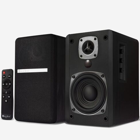 SINGING WOOD BT27 Active Powered Bluetooth Bookshelf Speakers for Studio Monitor TV Turntable Computer- 60 Watts RMS - Wood Grain Finish (Black) in Kuwait