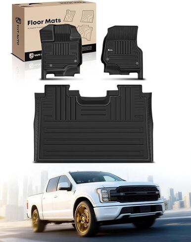 YHTAUTO Automotive Floor Mats Replacement for 2015-2024 Ford F-150 F150 SuperCab & SuperCrew All Weather Car Mats Custom Fit TPE Liners Front Seat, Waterproof Anti-Slip Odorless Car Mats Black in Kuwait