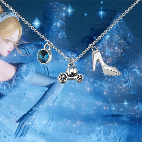 UJIMS Princess Cinderella Inspired Gifts Glass Slipper Necklace Fairy Tales Fans Jewelry for Women Princess Fan Gifts in Kuwait