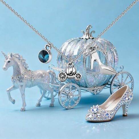 UJIMS Princess Cinderella Inspired Gifts Glass Slipper Necklace Fairy Tales Fans Jewelry for Women Princess Fan Gifts in Kuwait