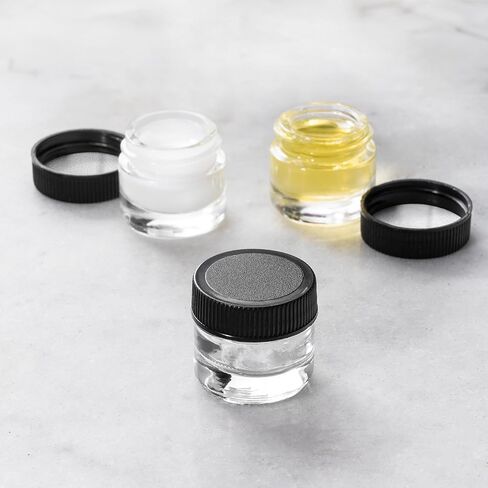 (200 Pack) 5ml Thick Glass Jars with Black Lids - Airtight Containers for Oil, Lip Balm, Wax, Cosmetics - Mini Refillable Jars Great for Travel, Samples, & More in Kuwait