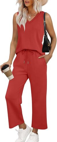 WIHOLL Two Piece Set for Women Summer Outfits Vacation Trendy Lounge Sets V Neck Matching Sets in Saudi Arabia