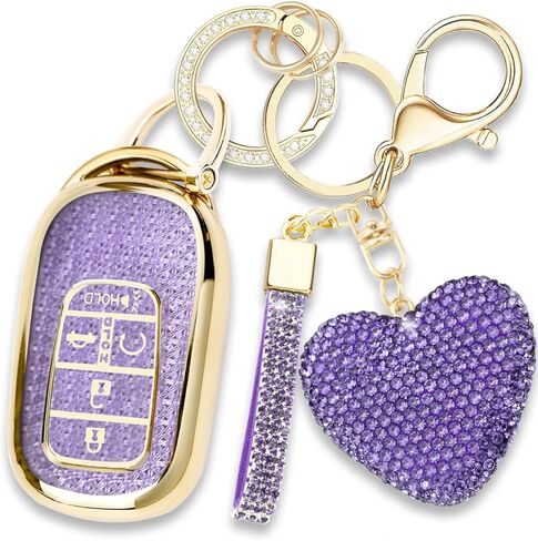Key Fob Cover with Diamond Keychain, Car Key Shell for Women, Compatible with Honda 2023 2024 Accord Civic HRV CRV Pilot Smart Remote Key Protector (5 Buttons-Pink Heart) in Kuwait