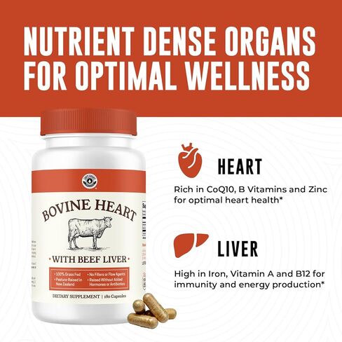 مكملات لحوم البقر للنساء - كبد لحوم البقر والكلى والقلب والرحم ، يدعم الطاقة الإجمالية للمرأة والصحة - المراعي التي تربى في نيوزيلندا - لا حشو أو عوامل تدفق - 120 كبسولة in Kuwait