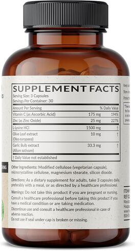 Futurebiotics L-Lysine Defense Immune Support Complex 1500 MG Per Serving with Vitamin C, Zinc, Olive Leaf & Garlic - Non-GMO, 90 Vegetarian Capsules in Saudi Arabia
