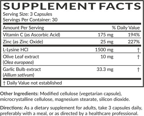 Futurebiotics L-Lysine Defense Immune Support Complex 1500 MG Per Serving with Vitamin C, Zinc, Olive Leaf & Garlic - Non-GMO, 90 Vegetarian Capsules in Saudi Arabia