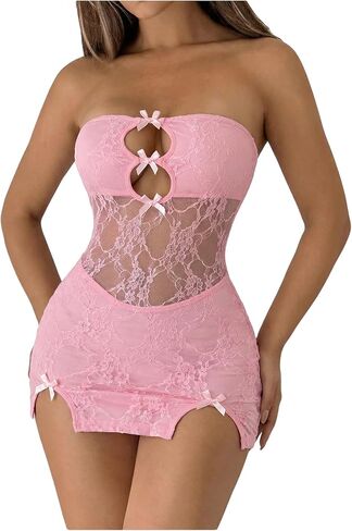 Milumia Women's Floral Cut Out Mesh Tube Dress Strapless See Through Bodycon Short Dresses in Saudi Arabia