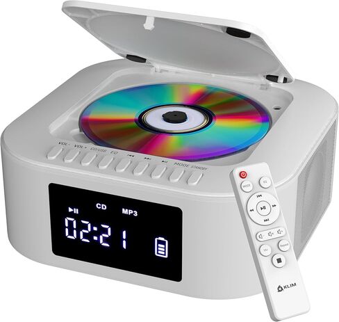 KLIM Boombox E1 - نظام صوتي محمول لمشغل أقراص مضغوطة + صوت إضافي مع مضخم صوت + راديو FM، CD MP3 Bluetooth AUX USB + بطارية قابلة لإعادة الشحن سلكية ولاسلكية + جهاز تحكم عن بعد in Kuwait