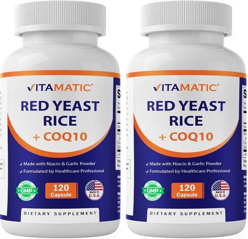 Vitamatic Citrinin-Free Red Yeast Rice 1200 mg. Capsules with CoQ10 100mg, Flush Free Niacin 100mg, & Garlic Powder 20mg - 120 Veg Capsules in Saudi Arabia