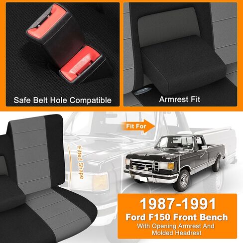 Truck Seat Cover Compatible with 1987-1991 Ford F150 Front Bench with Opening Armrest and Molded Headrest in Kuwait