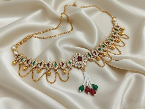 Efulgenz Indian Kamarbandh for Women Bridal Waist Belt Belly Chain Bollywood Multicolor Crystal Faux Kundan Pearl Waist Belt Kamarbandh Dangle Tassel Fashion Body Jewelry in Saudi Arabia
