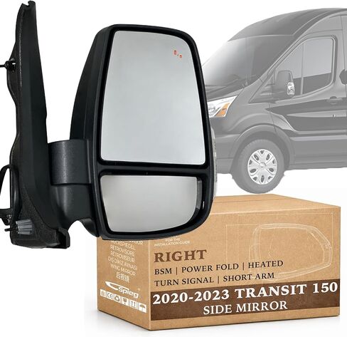 Spieg Passenger Side Mirror for 2015-2019 Ford Transit 150 250 350 HD Cargo Van | Right Side View Mirror Assembly with Power Adjustment Non-Heated Glass Short Arm | Textured Black 6 Pins FO1321600 in Kuwait