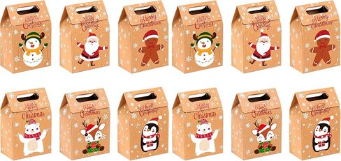 JOICEE Christmas Kraft Paper Gift Boxes 24pcs Xmas Goodies Treat Candy Bags Boxes for Christmas Party Favor in Kuwait