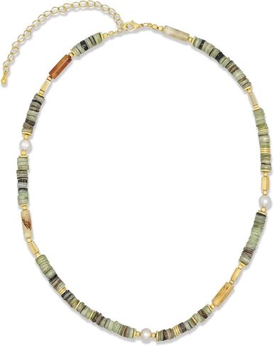 Gold Blue Green Enamel Bead Stone Healing FULLY ADJUSTABLE Statement Necklace Choker for Women by SNGIA, Colorful Beaded Acrylic Strand Tennis Trendy Bohemian Preppy Retro Handmade Jewelry Gifts, Multicolor Vintage Unique Cute Baroque Summer Beach Fashion in Kuwait