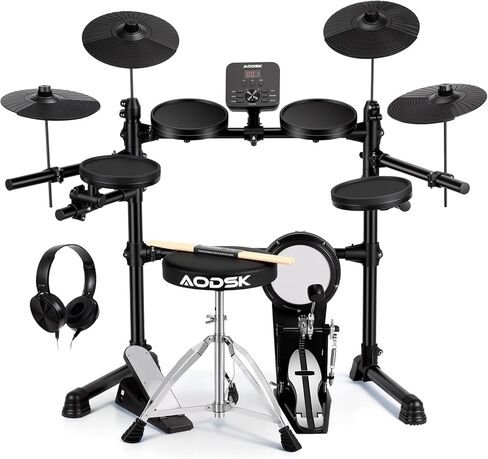 AODSK Electronic Drum Set,Electric Drum Set for Beginner with 150 Sounds,Drum Set With 4 Quiet Electric Drum Pads,2 Switch Pedal,Drum Throne,Drumsticks,On-Ear Headphones - AED-400 in Kuwait