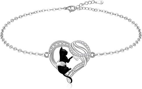 Cat Anklets Ankle Bracelets for Women Sterling Silver Celtic Moon Black Cat Paw Print Anklet Bracelet for Cat Lovers Cute Animal Pet Beach Boho Foot Chain Jewelry Summer Gifts in Saudi Arabia