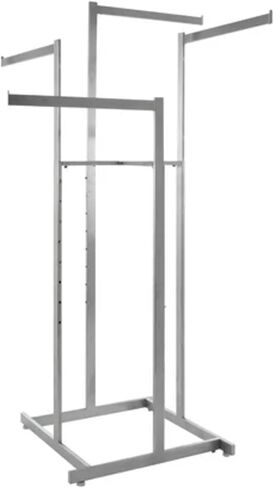 Econoco - Clothing Rack, 4-Way High-Capacity Clothing Rack, Adjustable Arms, Square Tubing, Perfect for Clothing Store Display - Satin Chrome in Kuwait
