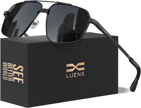 LUENX Aviator Sunglasses for Men Square Polarized Polygon Sun Glasses UV400 Protection in Saudi Arabia