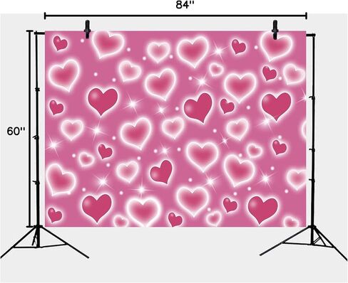 DYANG Early 2000s Pink Heart Backdrop Glitter Heart Romantic Valentine Day Party Photography Background Baby Shower Sweet 16 18th 21th 30th Female Birthday Banner Decor(7x5FT) in Kuwait