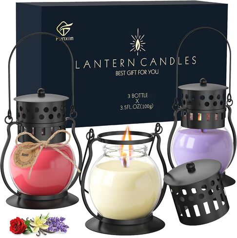 Citronella Candles Outdoor with Vintage Lantern - 3pcs 3.5oz DEET Free Lemongrass Scented Candles for Camping Patio Garden, Natural Citronella Soy Wax Candle, Gifts for Women in Saudi Arabia