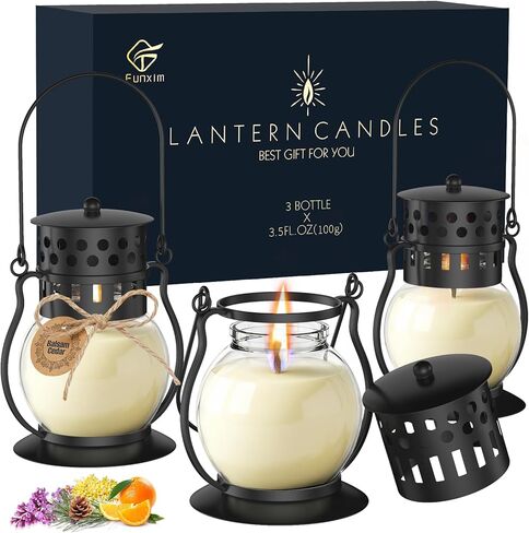 Citronella Candles Outdoor with Vintage Lantern - 3pcs 3.5oz DEET Free Lemongrass Scented Candles for Camping Patio Garden, Natural Citronella Soy Wax Candle, Gifts for Women in Saudi Arabia