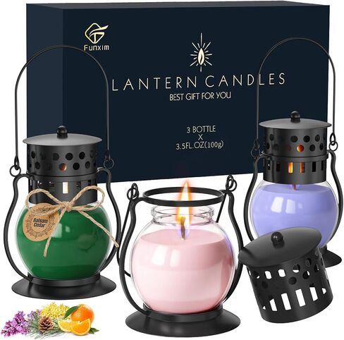 Citronella Candles Outdoor with Vintage Lantern - 3pcs 3.5oz DEET Free Lemongrass Scented Candles for Camping Patio Garden, Natural Citronella Soy Wax Candle, Gifts for Women in Saudi Arabia