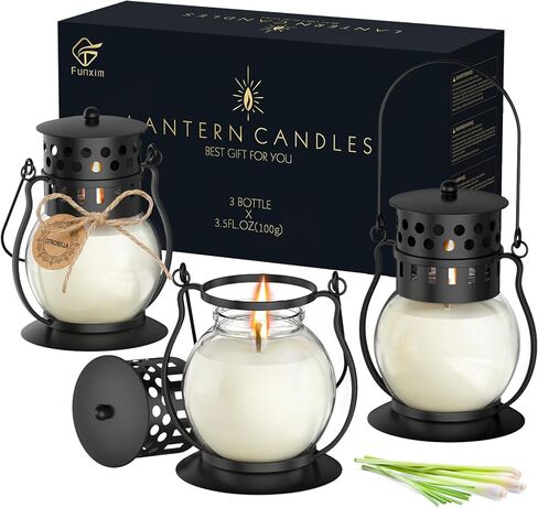 Citronella Candles Outdoor with Vintage Lantern - 3pcs 3.5oz DEET Free Lemongrass Scented Candles for Camping Patio Garden, Natural Citronella Soy Wax Candle, Gifts for Women in Saudi Arabia