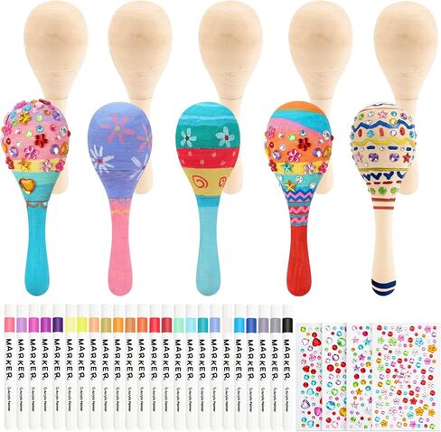 30 PCS Unfinished Wooden Maracas DIY Mini Wooden Maracas Mini Maracas for Mexican Fiesta Party Favors with 24PCS Multi-color Pens DIY Painting Maracas Bulk Cinco De Mayo Party Supplies in Kuwait