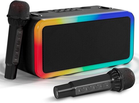 Karaoke Microphone Machine Kids Adults, Karaoke Machine Bluetooth Sound Effects, Bluetooth Wireless Speakers Karaoke Machine LED Light TF Card/USB Portable Home Party Outdoor/Indoor, Black in Saudi Arabia