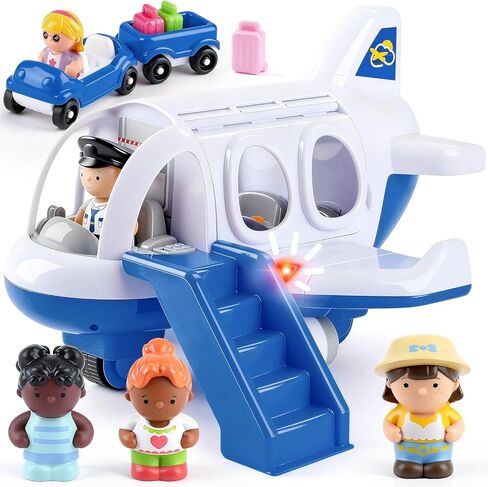PLAY Airplane Toy for Kids - Toddler Airplane Toys Travel Plane Toys for Kids 2+ Years Old with Small Figures & Baggage Carrier, Musical Toy Airplane with Lights for Boys Girls Gifts Birthday in Kuwait