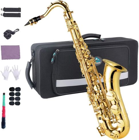 EASTROCK Tenor Saxophone Golden B Flat Tenor Sax Professional Tenor Saxophone for Beginners Students Kids and Musicians with Carrying Case,Mouthpiece,Reeds,Cushion Pads,Cleaning Kit,Neck Strap in Kuwait