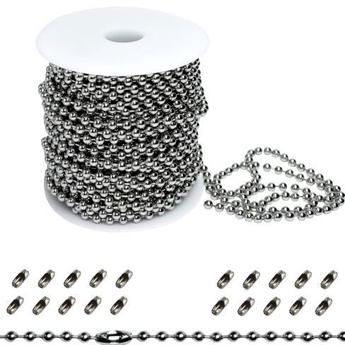 سلسلة خرز كروي بطول 65 قدم 4.5 مم، مقاس #10 من الفولاذ المقاوم للصدأ لاستبدال الستائر سلك سلسلة خرز مع 20 قطعة موصلات لظل النافذة الدوارة، والستائر الرأسية، وتطبيقات السباكة in Kuwait