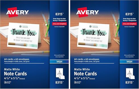 Avery Printable Note Cards with Envelopes, 4.25" x 5.5", Matte White, 60 Blank Note Cards for Inkjet Printers (08315) in Kuwait