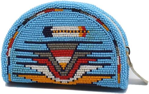 Handmade Beaded Coin Purse for Women, Seed Beads Native American Style Black Mountain Range Beaded Coin Wallet. VH-CP-4840. in Kuwait