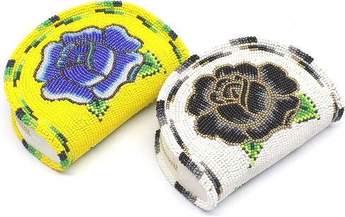 Handmade Beaded Coin Purse for Women, Seed Beads Native American Style Black Mountain Range Beaded Coin Wallet. VH-CP-4840. in Kuwait