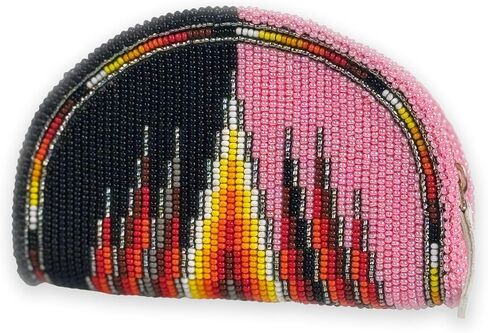 Handmade Beaded Coin Purse for Women, Seed Beads Native American Style Black Mountain Range Beaded Coin Wallet. VH-CP-4840. in Kuwait