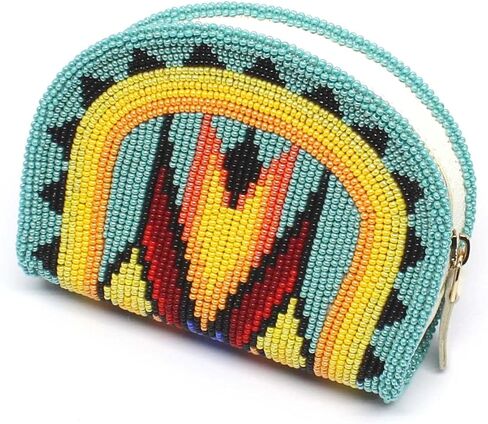 Handmade Beaded Coin Purse for Women, Seed Beads Native American Style Black Mountain Range Beaded Coin Wallet. VH-CP-4840. in Kuwait