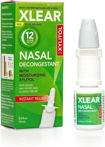 Xlear 12-Hour Nasal Decongestant Spray, Natural Saline Nasal Spray with Xylitol and Oxymetazoline, Instant Sinus Pressure and Congestion Relief for Kids and Adults 0.5 fl oz (Pack of 3) in Kuwait