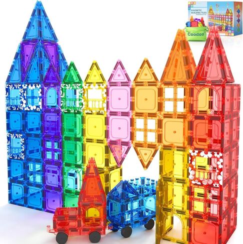 60 PCS Magnetic Building Tiles Kids Toys STEM Magnetic Blocks Sensory Toys Kids Games Magnet Building Toys for Boys and Girls Aged 3+, Kids Brain Development Preschool Kindergarten Toddler Toys in Kuwait