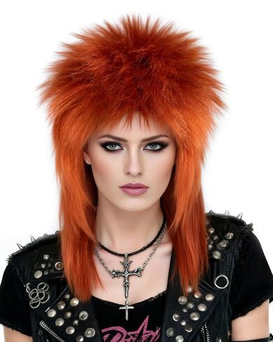 Bestbel+Hair Cap 80's Rocking Diva Wig Long Silver Black Back for Women Long Spiky Bind with Bangs Rocker Anime Hair Funny for Halloween Cosplay Womens Cosplay الزي لحفلة الأزياء in Kuwait