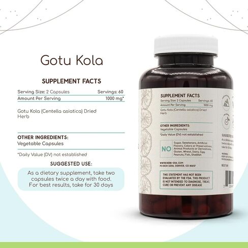 Gotu Kola 120 Capsules, 500 mg, Gotu Kola (Centella Asiatica) Dried Herb (120 Capsules) in Kuwait