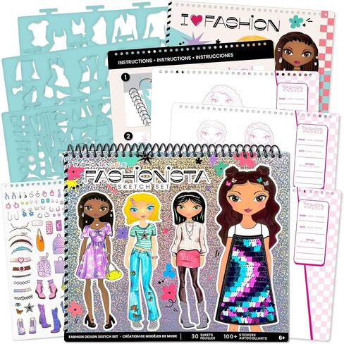 Fashion Angels Fashion Design Sketch Portfolio - Sketch Book for Beginners, Sketch Pad with Stencils and Stickers for Kids 6 and Up, Brown(Covers May Vary) in Kuwait