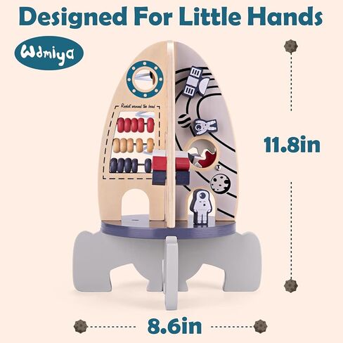 ألعاب مكعبات الأنشطة الخشبية من Wdmiya Space للأطفال، ألعاب مونتيسوري لهدايا عيد ميلاد للأولاد والبنات بعمر عام واحد، هدايا عيد ميلاد حسية وتعليمية، ألعاب لوحية مشغولة للأطفال من سن 6 إلى 18 شهرًا (صاروخ) in Kuwait